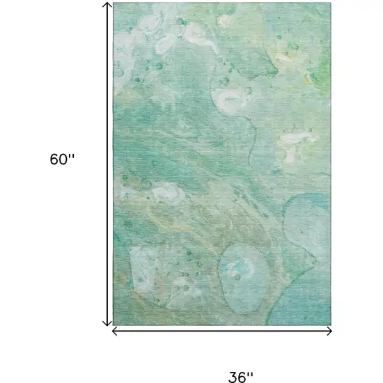 Teal And Ivory Abstract Washable Area Rug With UV Protection Photo 9