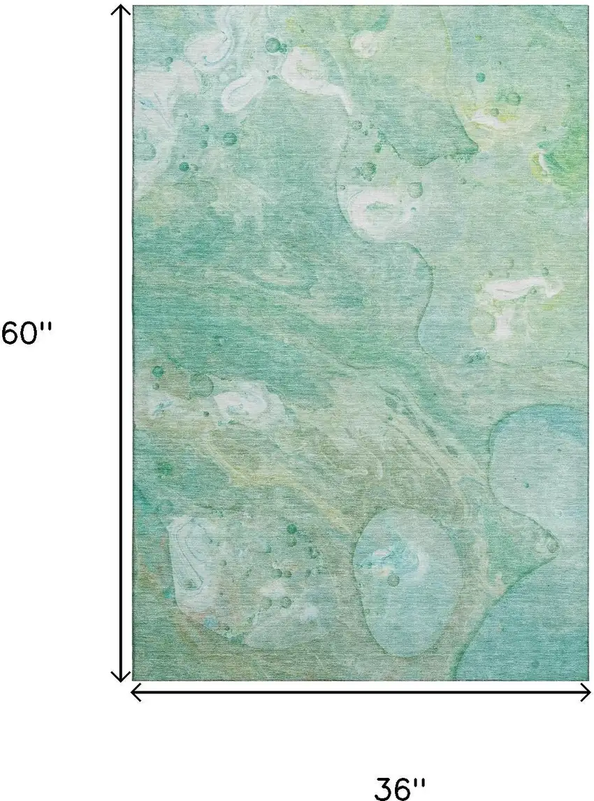 Teal And Ivory Abstract Washable Area Rug With UV Protection Photo 9