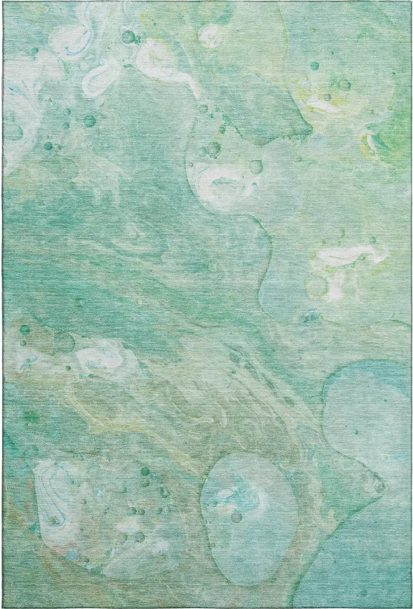 Teal And Ivory Abstract Washable Area Rug With UV Protection Photo 1