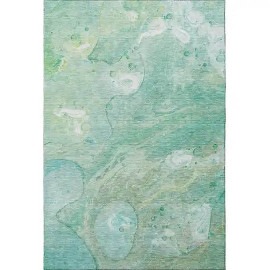Teal And Ivory Abstract Washable Area Rug With UV Protection Photo 4