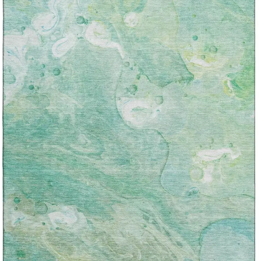 Teal And Ivory Abstract Washable Area Rug With UV Protection Photo 3