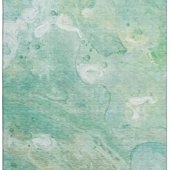 Teal And Ivory Abstract Washable Area Rug With UV Protection Photo 4