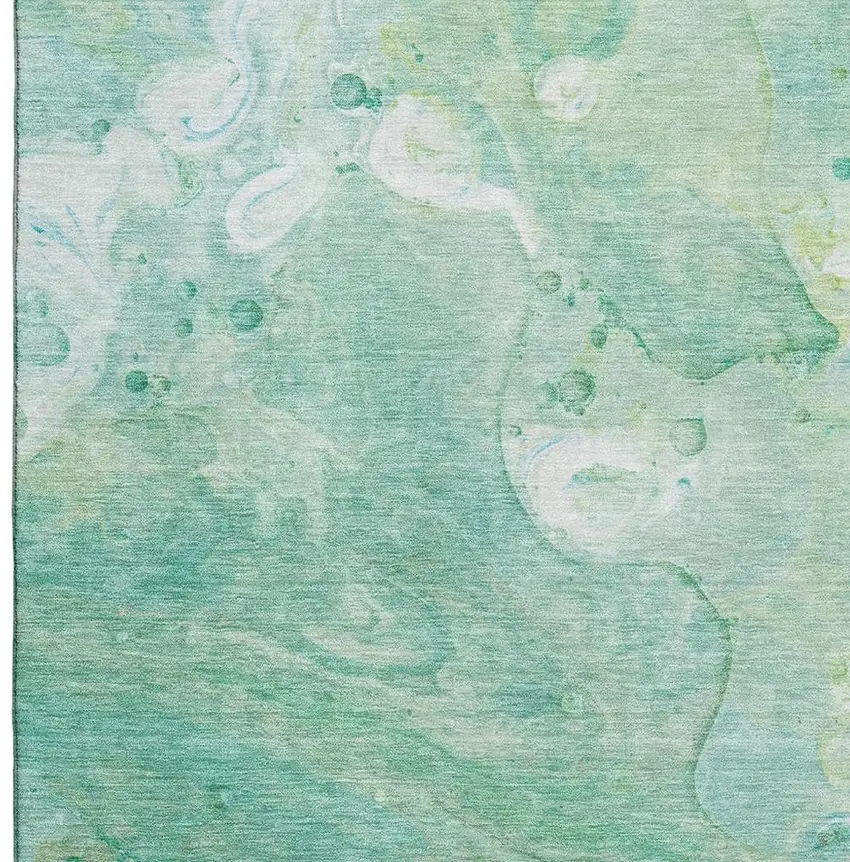 Teal And Ivory Abstract Washable Area Rug With UV Protection Photo 3