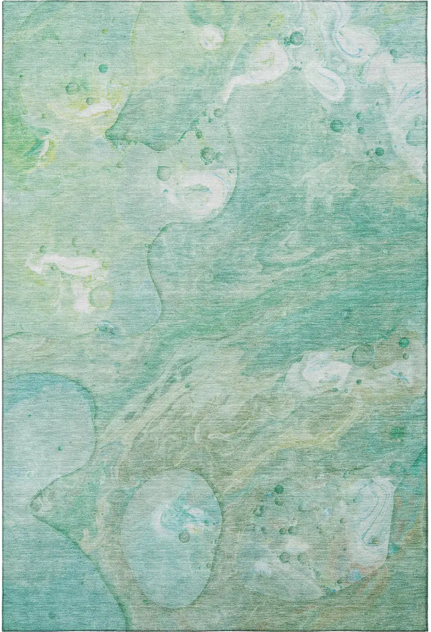 Teal And Ivory Abstract Washable Area Rug With UV Protection Photo 4