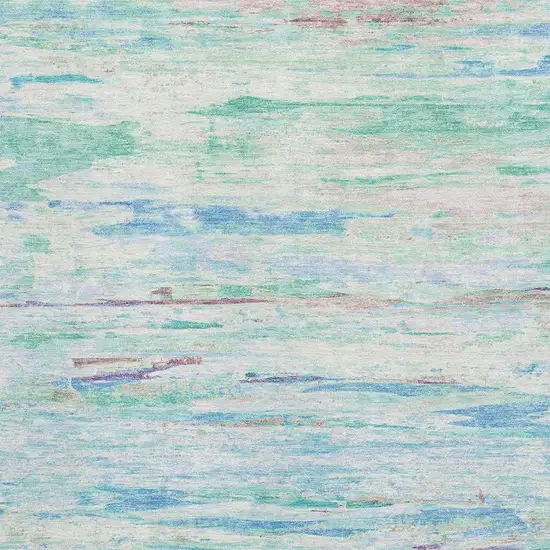 Teal And Ivory Abstract Washable Area Rug With UV Protection Photo 3