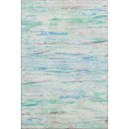 Teal And Ivory Abstract Washable Area Rug With UV Protection Photo 1