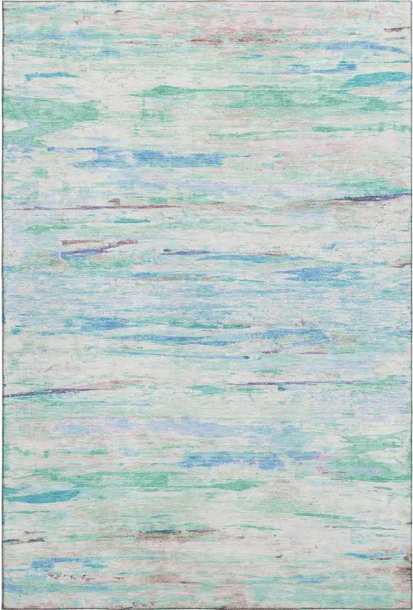Teal And Ivory Abstract Washable Area Rug With UV Protection Photo 1