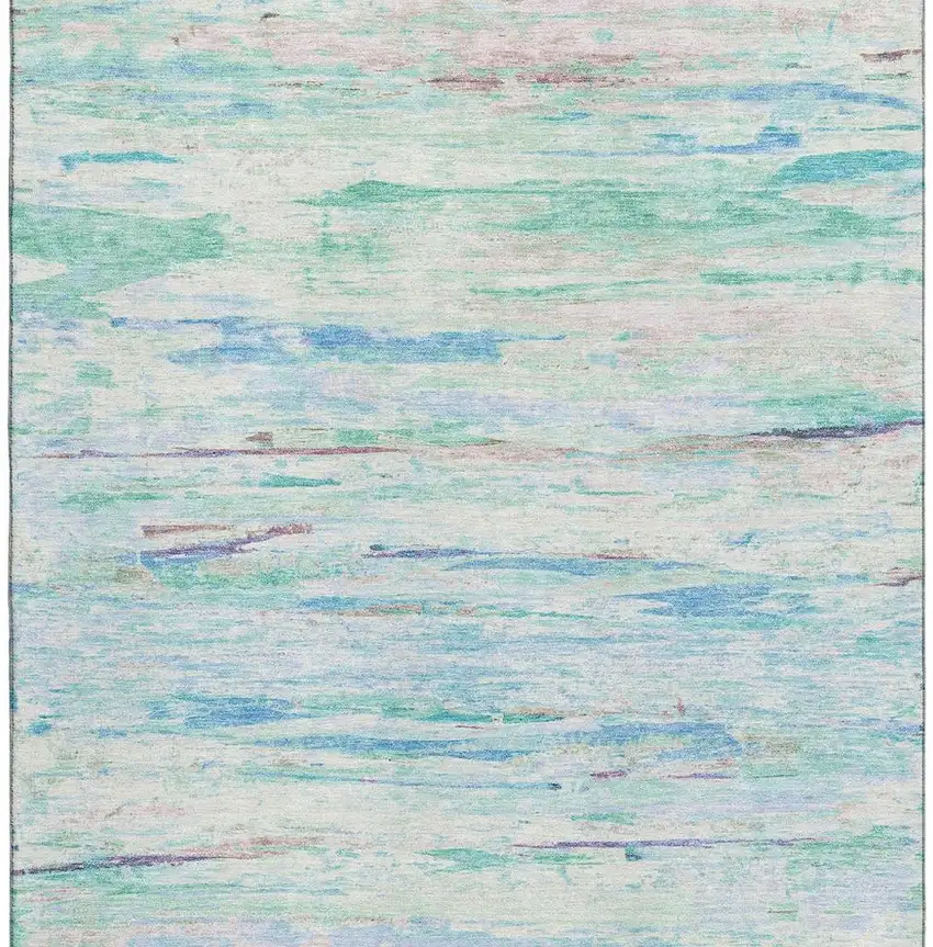 Teal And Ivory Abstract Washable Area Rug With UV Protection Photo 4