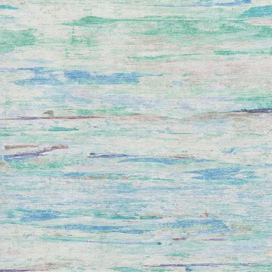 Teal And Ivory Abstract Washable Area Rug With UV Protection Photo 3