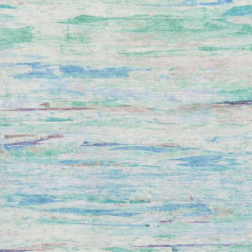 Teal And Ivory Abstract Washable Area Rug With UV Protection Photo 3