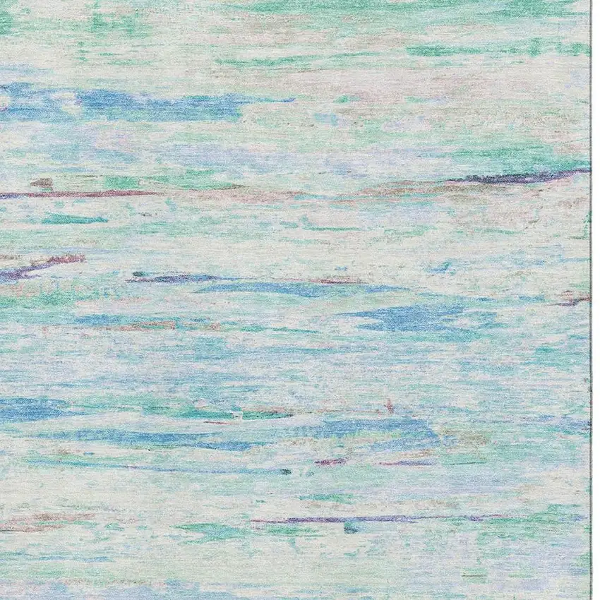Teal And Ivory Abstract Washable Area Rug With UV Protection Photo 4
