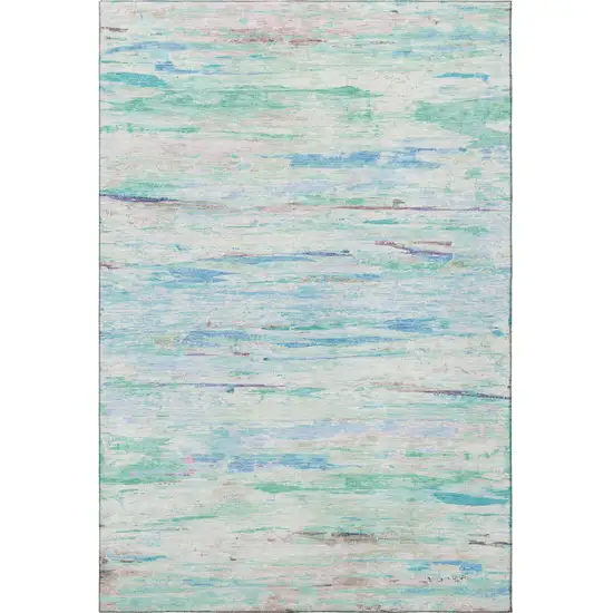 Teal And Ivory Abstract Washable Area Rug With UV Protection Photo 3