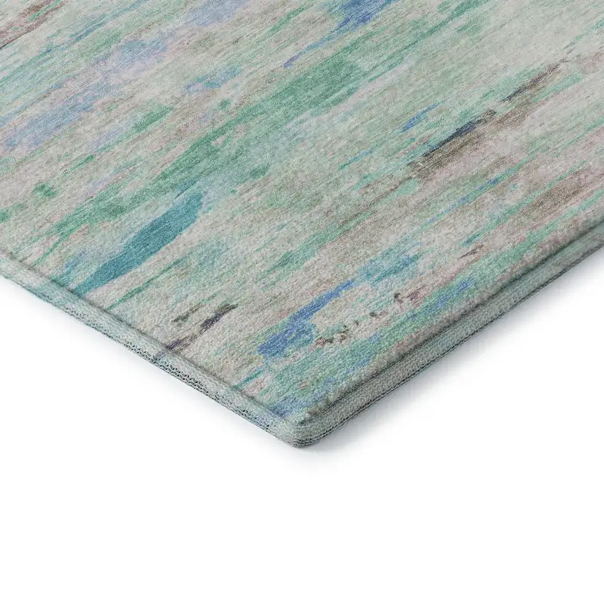Teal And Ivory Abstract Washable Area Rug With UV Protection Photo 8