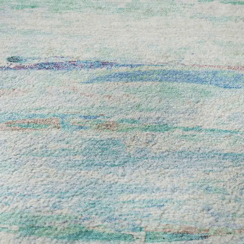 Teal And Ivory Abstract Washable Area Rug With UV Protection Photo 8