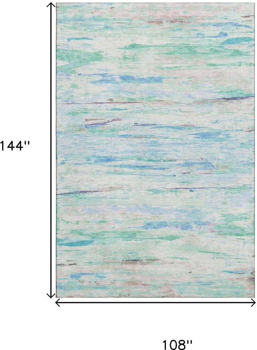 Teal And Ivory Abstract Washable Area Rug With UV Protection Photo 9