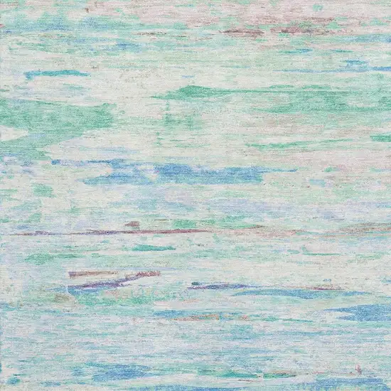 Teal And Ivory Abstract Washable Area Rug With UV Protection Photo 3