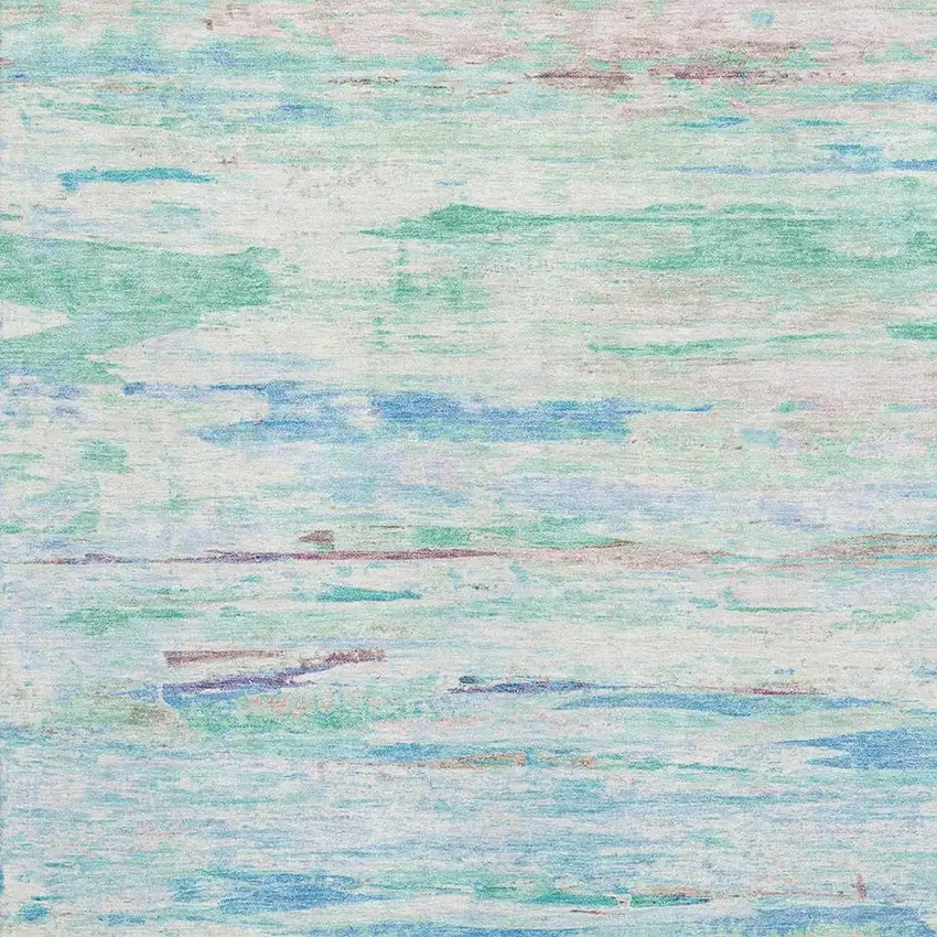 Teal And Ivory Abstract Washable Area Rug With UV Protection Photo 3