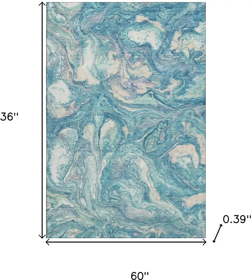 Teal And Ivory Abstract Washable Area Rug With UV Protection Photo 9