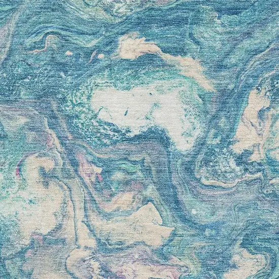 Teal And Ivory Abstract Washable Area Rug With UV Protection Photo 3
