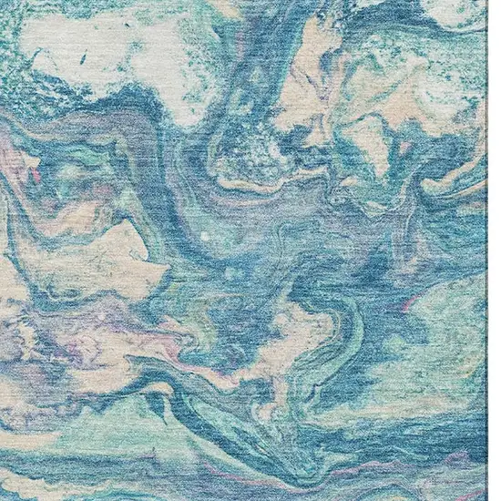 Teal And Ivory Abstract Washable Area Rug With UV Protection Photo 3