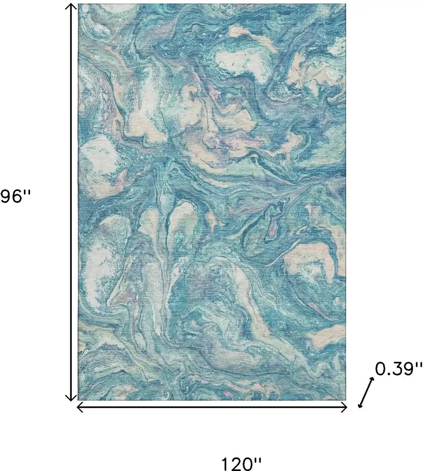 Teal And Ivory Abstract Washable Area Rug With UV Protection Photo 9