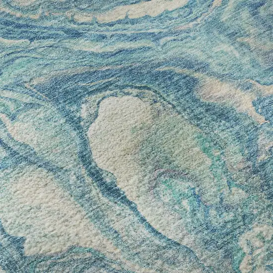 Teal And Ivory Abstract Washable Area Rug With UV Protection Photo 8