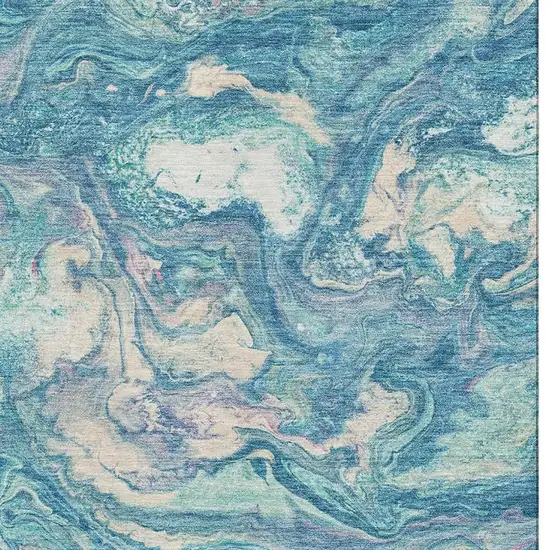 Teal And Ivory Abstract Washable Area Rug With UV Protection Photo 4