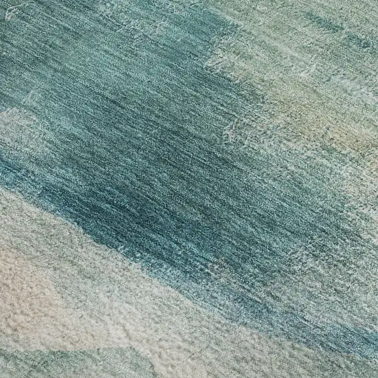 Teal And Ivory Abstract Washable Area Rug With UV Protection Photo 4