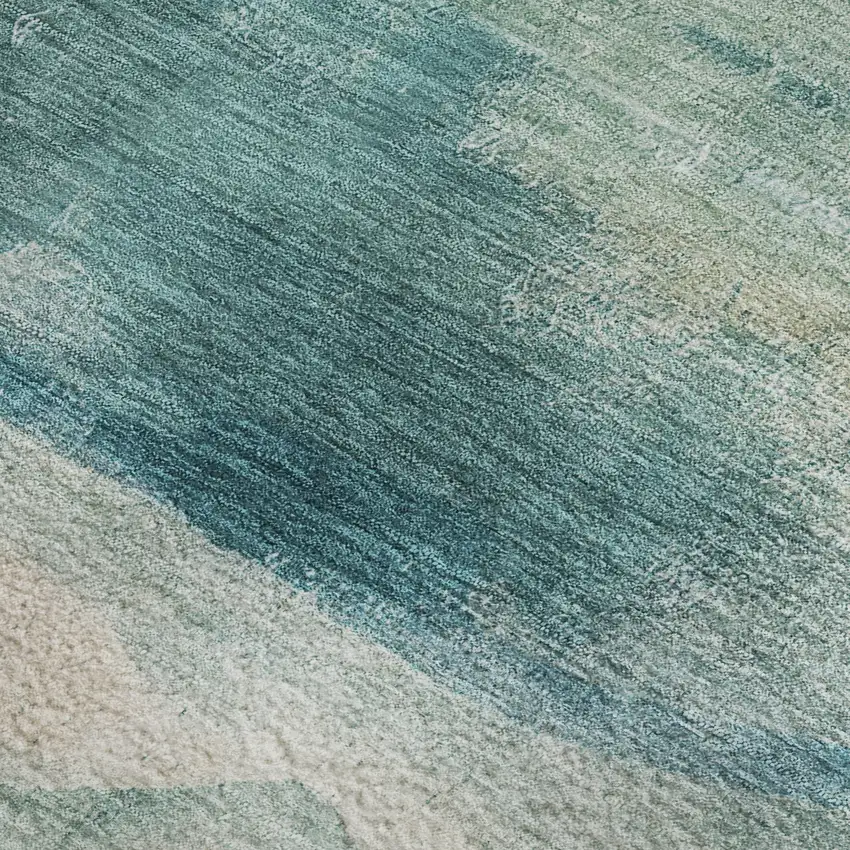 Teal And Ivory Abstract Washable Area Rug With UV Protection Photo 4