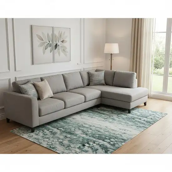 Teal And Ivory Abstract Washable Area Rug With UV Protection Photo 2