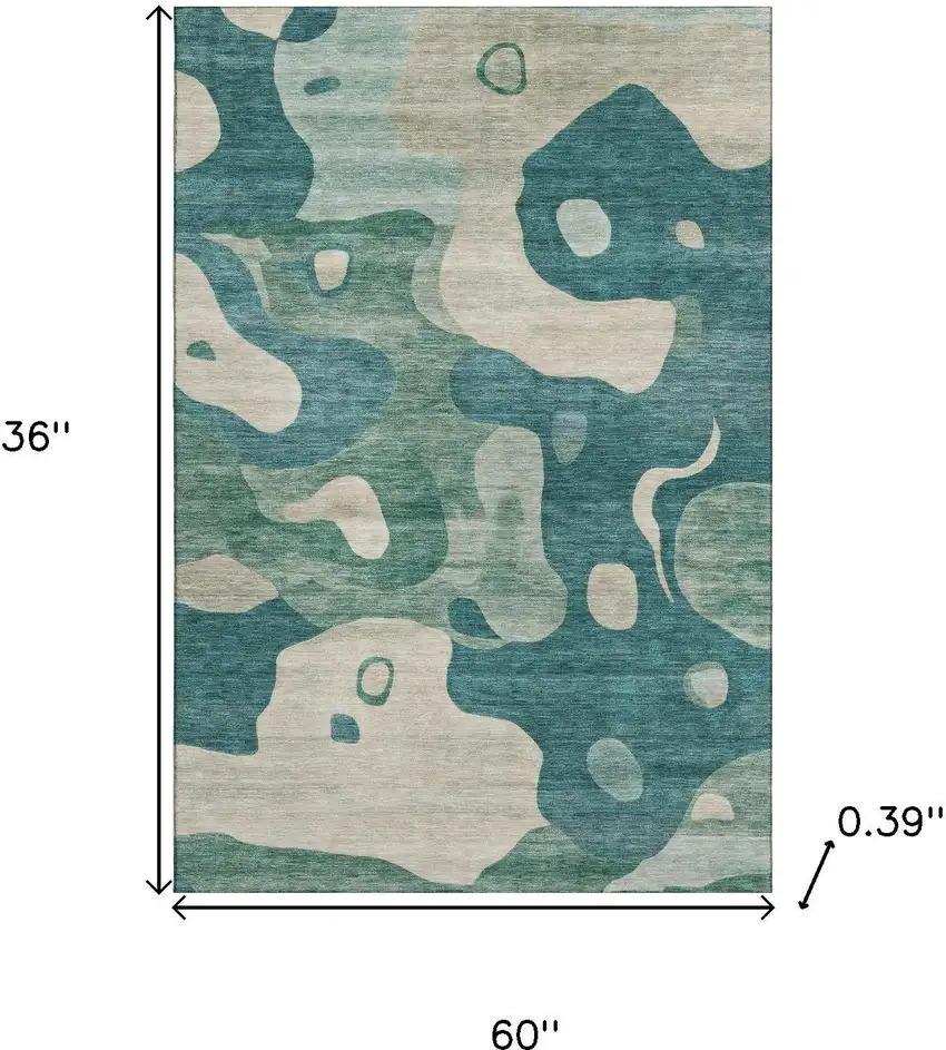 Teal And Ivory Abstract Washable Area Rug With UV Protection Photo 8