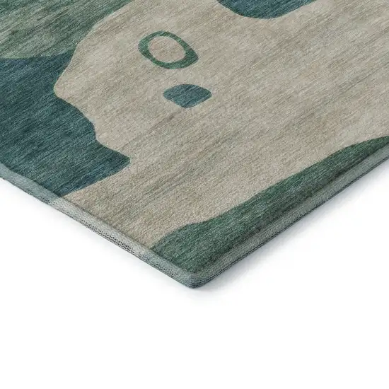 Teal And Ivory Abstract Washable Area Rug With UV Protection Photo 7