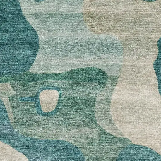 Teal And Ivory Abstract Washable Area Rug With UV Protection Photo 3
