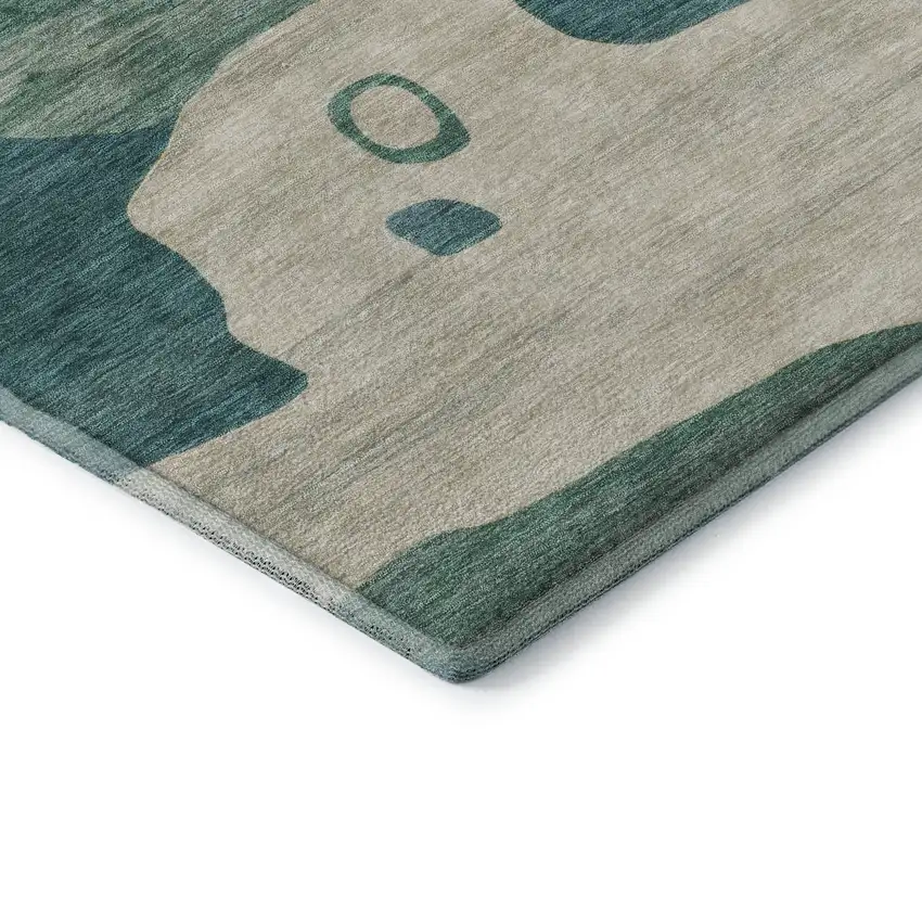 Teal And Ivory Abstract Washable Area Rug With UV Protection Photo 7