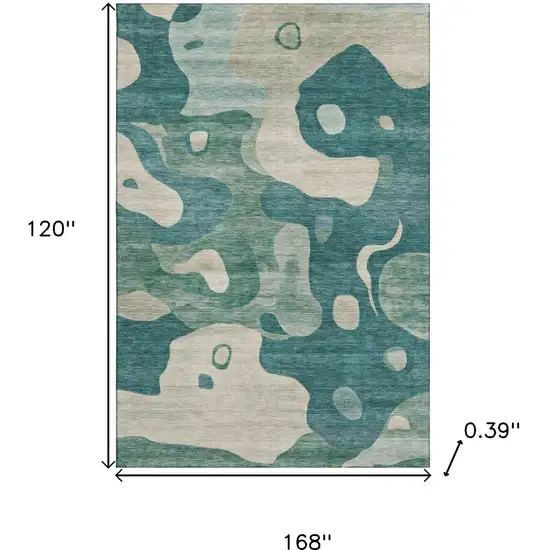 Teal And Ivory Abstract Washable Area Rug With UV Protection Photo 9
