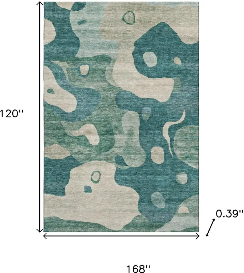 Teal And Ivory Abstract Washable Area Rug With UV Protection Photo 9