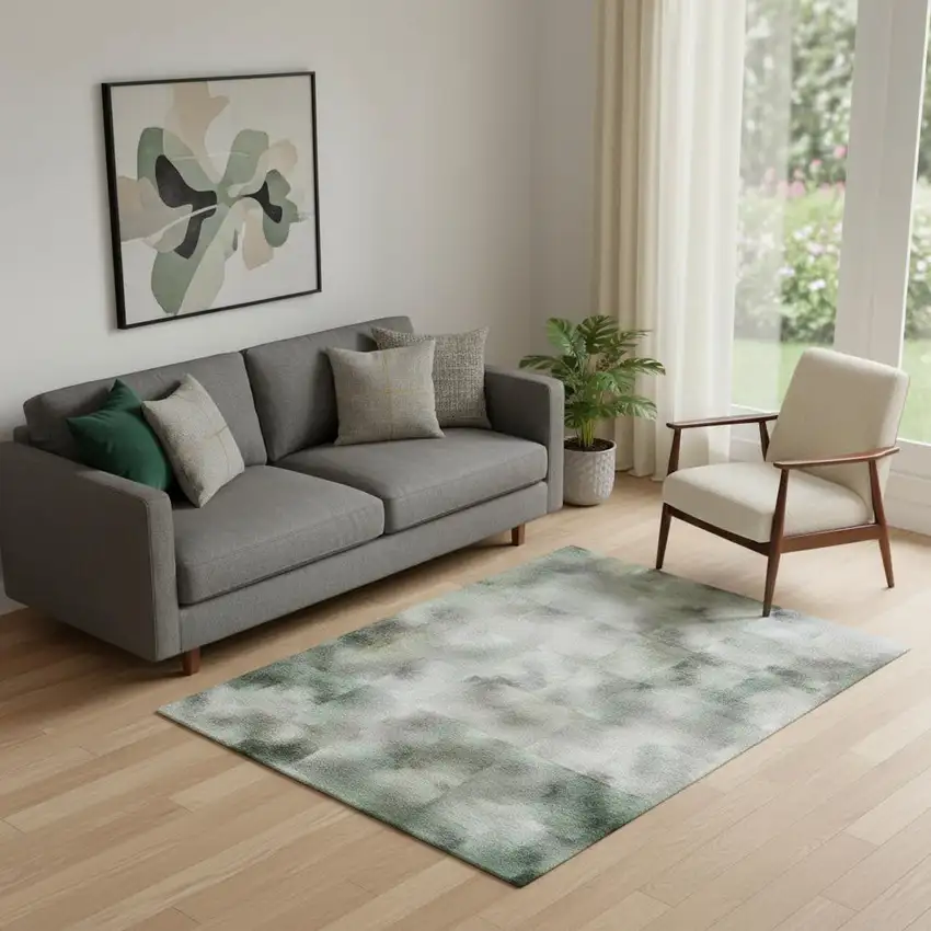 Teal And Ivory Abstract Washable Area Rug With UV Protection Photo 2