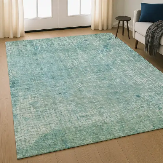 Teal And Ivory Abstract Washable Area Rug With UV Protection Photo 5