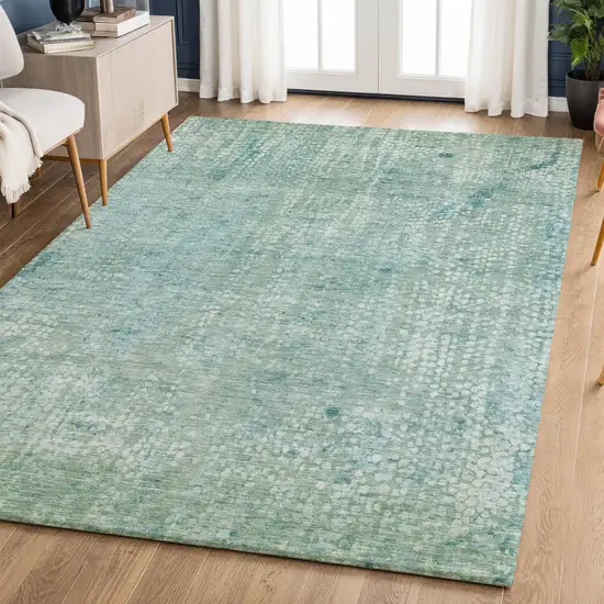Teal And Ivory Abstract Washable Area Rug With UV Protection Photo 6