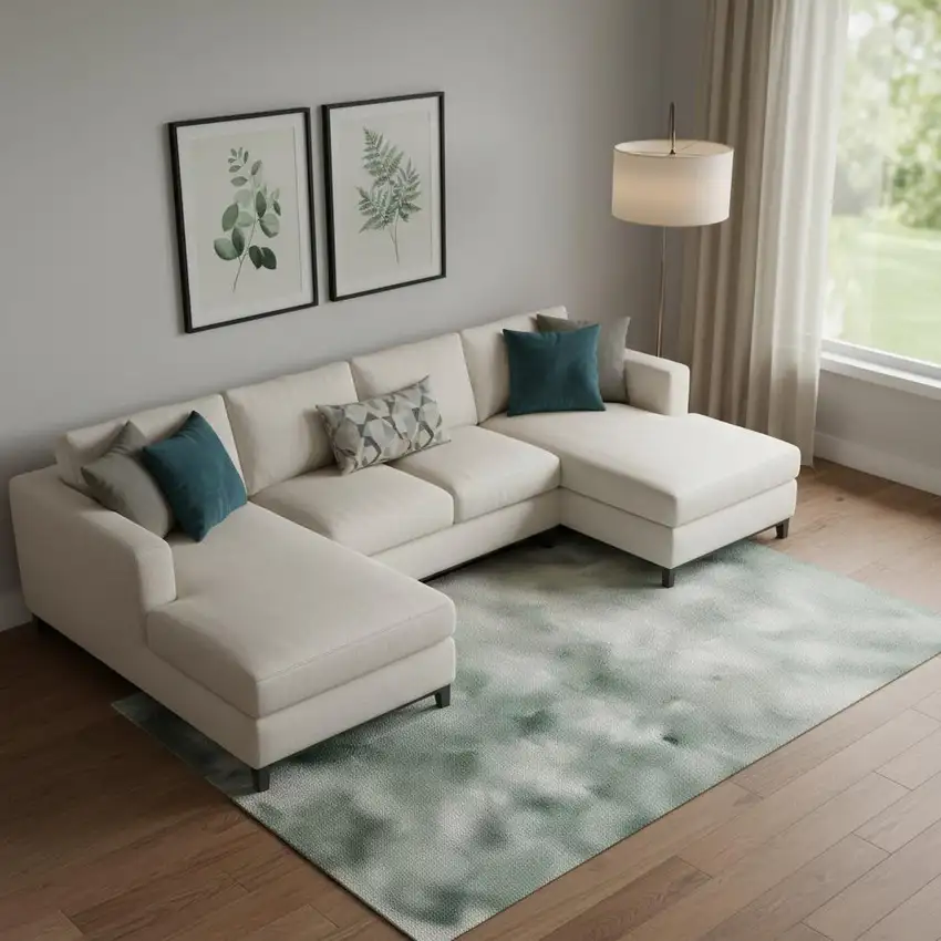 Teal And Ivory Abstract Washable Area Rug With UV Protection Photo 2
