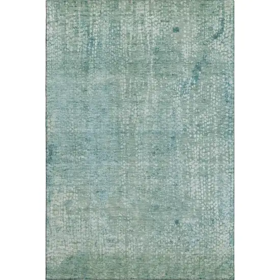 Teal And Ivory Abstract Washable Area Rug With UV Protection Photo 7