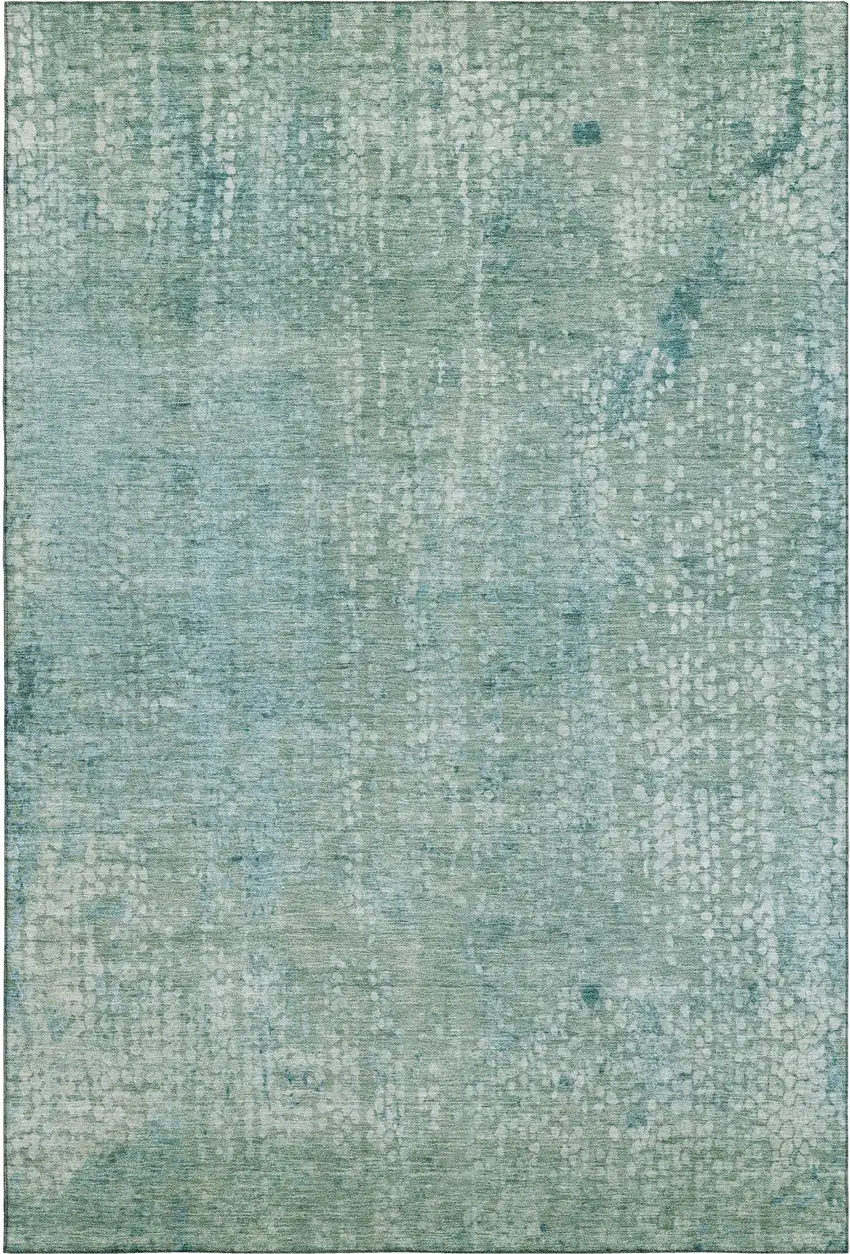 Teal And Ivory Abstract Washable Area Rug With UV Protection Photo 6