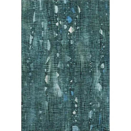 Teal And Ivory Abstract Washable Area Rug With UV Protection Photo 7