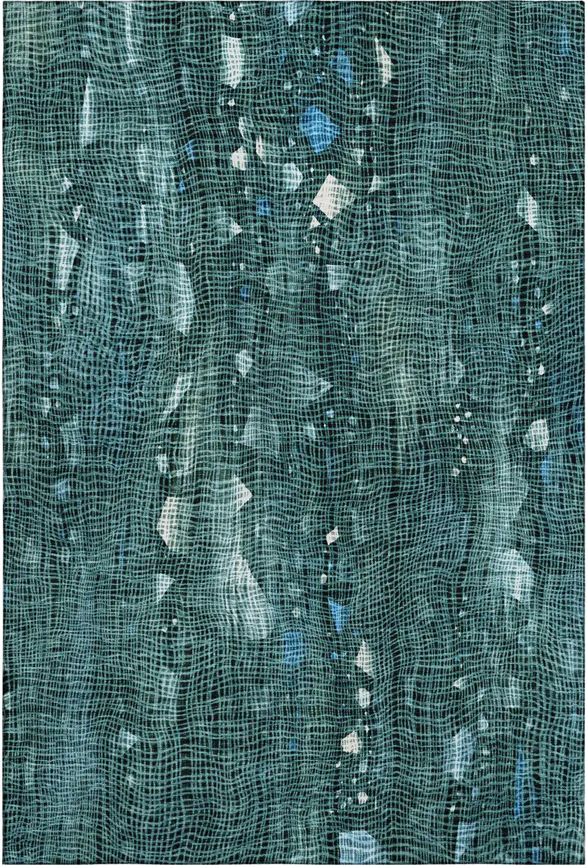 Teal And Ivory Abstract Washable Area Rug With UV Protection Photo 7