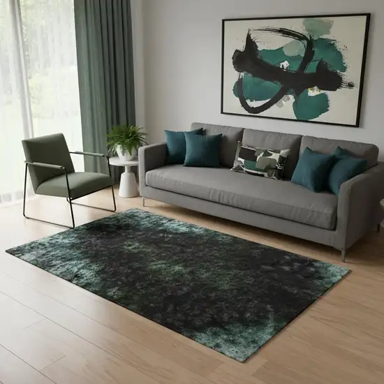 Teal And Ivory Abstract Washable Area Rug With UV Protection Photo 2