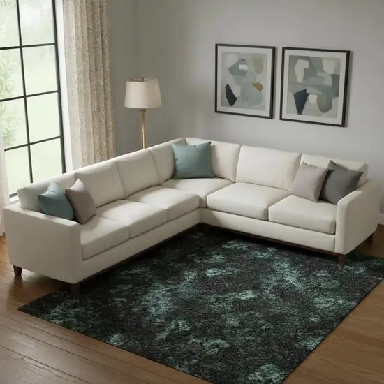 Teal And Ivory Abstract Washable Area Rug With UV Protection Photo 2
