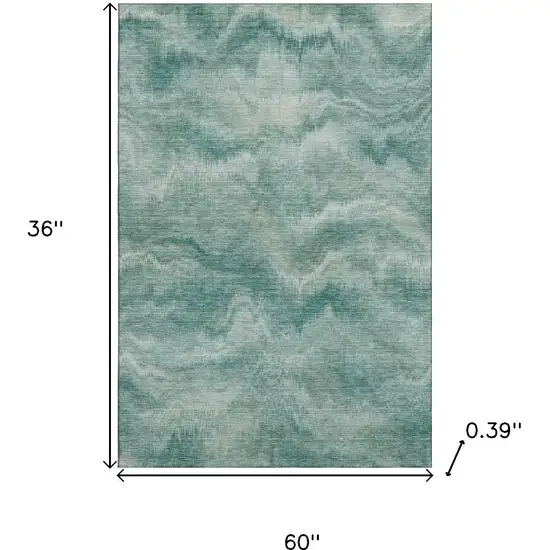 Teal And Ivory Abstract Washable Area Rug With UV Protection Photo 9