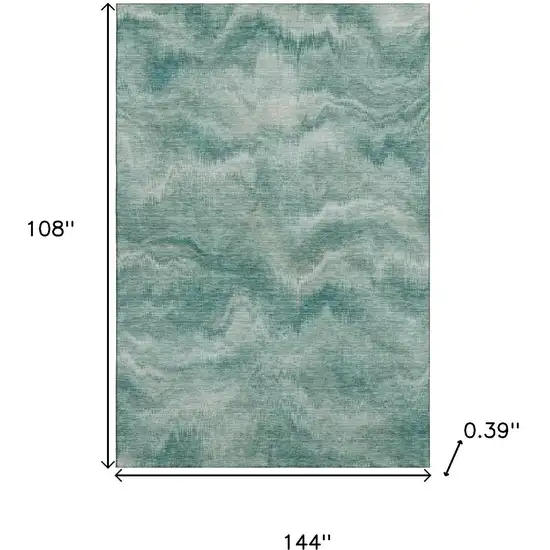 Teal And Ivory Abstract Washable Area Rug With UV Protection Photo 9