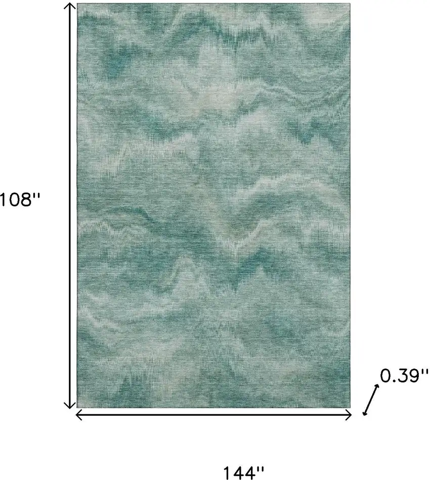 Teal And Ivory Abstract Washable Area Rug With UV Protection Photo 9