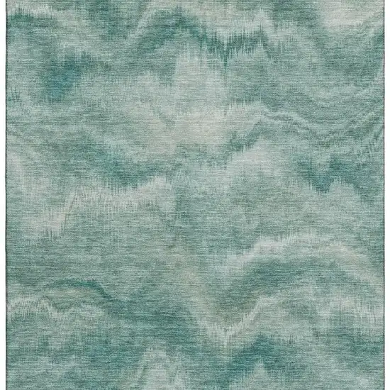 Teal And Ivory Abstract Washable Area Rug With UV Protection Photo 4